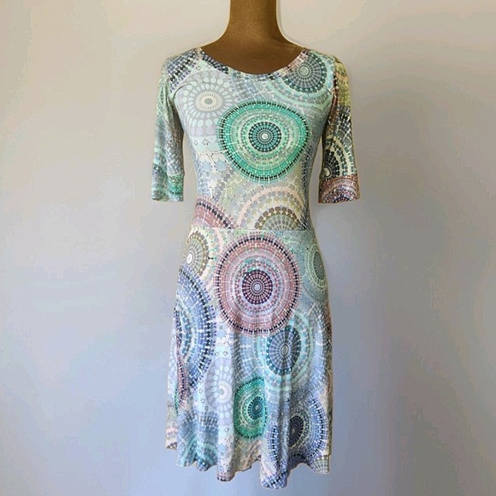 Salaam Dress‎ Size XS A-line Colorful Geometric Stretch Lightweight Made In USA